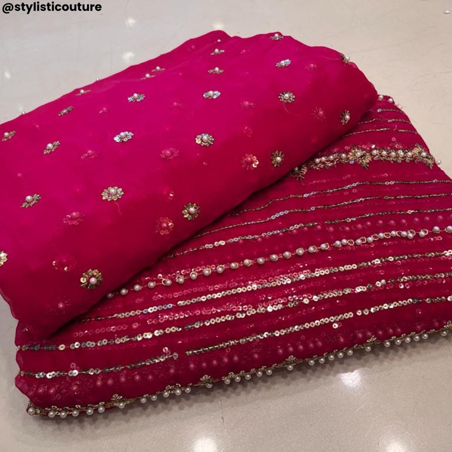 3pcs Zari & Chiffon Pearl Work Sequences - STYLISTICOUTURE