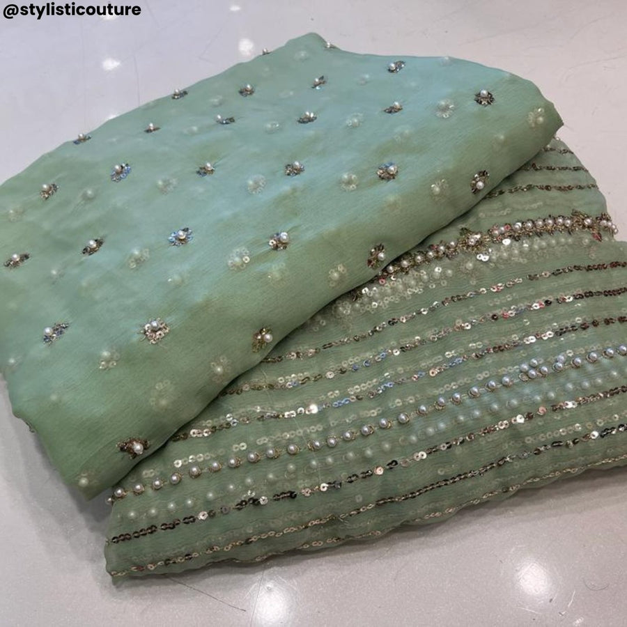 3pcs Zari & Chiffon Pearl Work Sequences - STYLISTICOUTURE