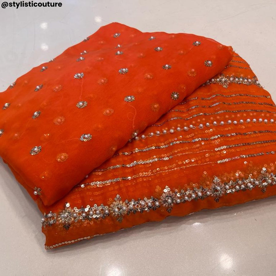 3pcs Zari & Chiffon Pearl Work Sequences - STYLISTICOUTURE