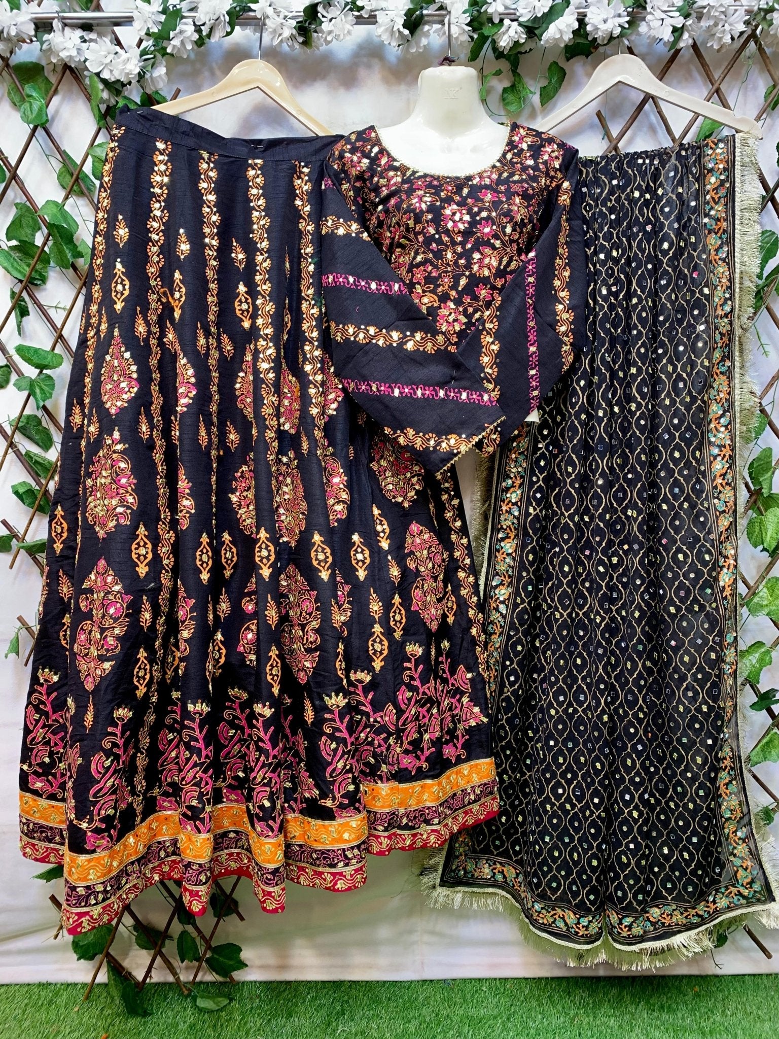 4. 3pcs Block Print Designer Lehenga. - STYLISTICOUTURE