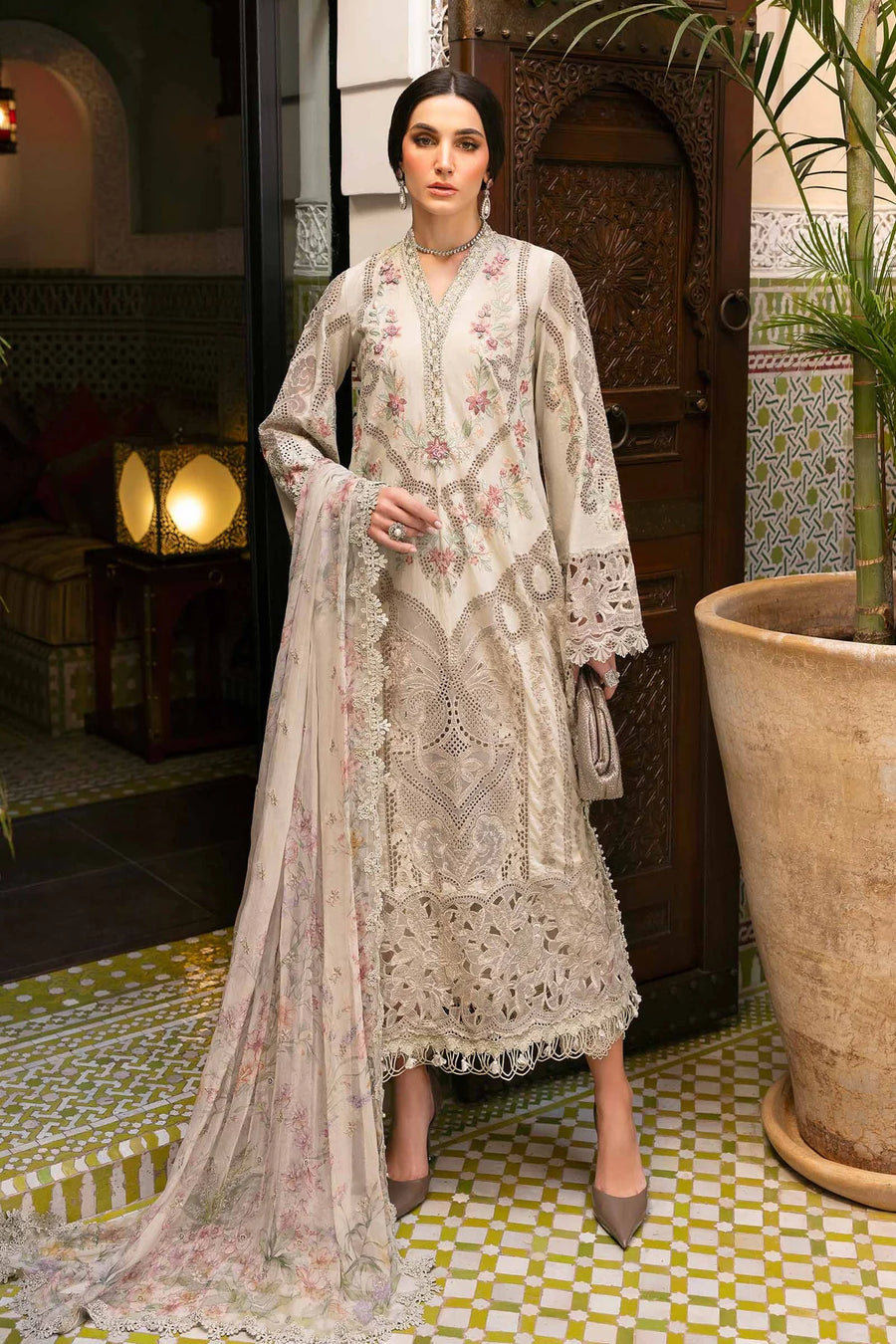 3 Piece Unstitched Embroidered Lawn Suit | D-2514-B