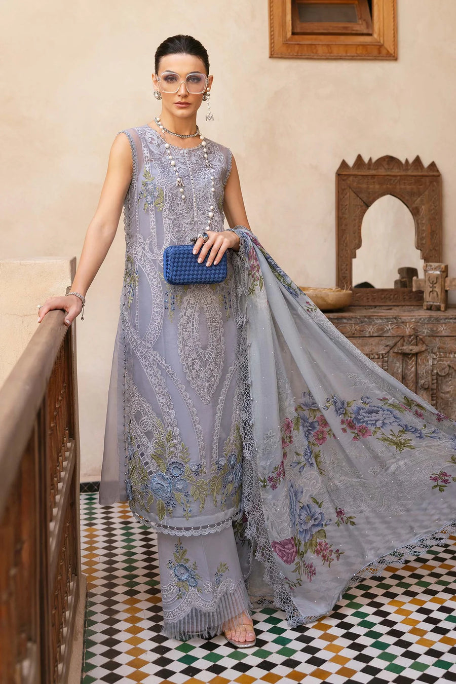 3 Piece Unstitched Embroidered Organza Suit | D-2509-B