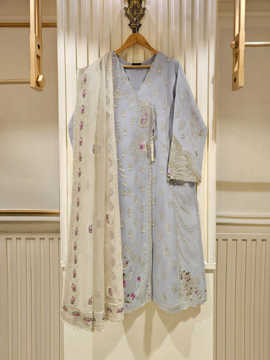 Agha Noor three-piece cotton net suit